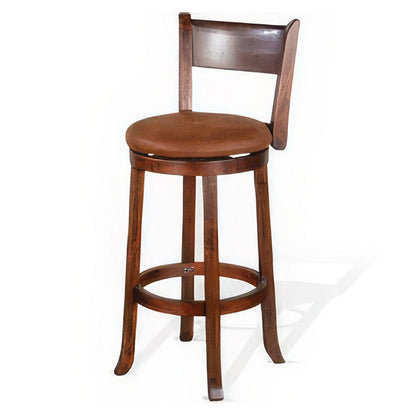Benjara Odel Swivel Barstool Chair Set of 2, Brown Faux Leather, Dark Mahogany