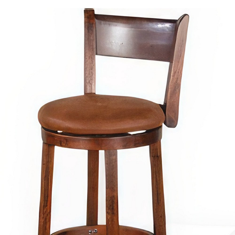 Benjara Odel Swivel Barstool Chair Set of 2, Brown Faux Leather, Dark Mahogany