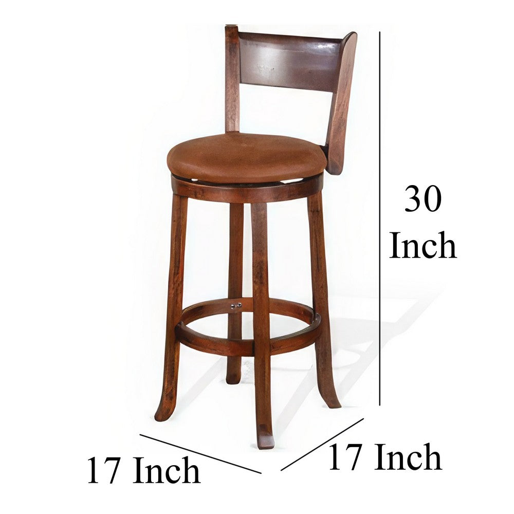 Benjara Odel Swivel Barstool Chair Set of 2, Brown Faux Leather, Dark Mahogany
