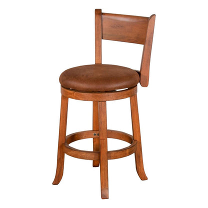 Benjara Marv Swivel Counter Height Chair Set of 2, Brown Faux Leather, Wood