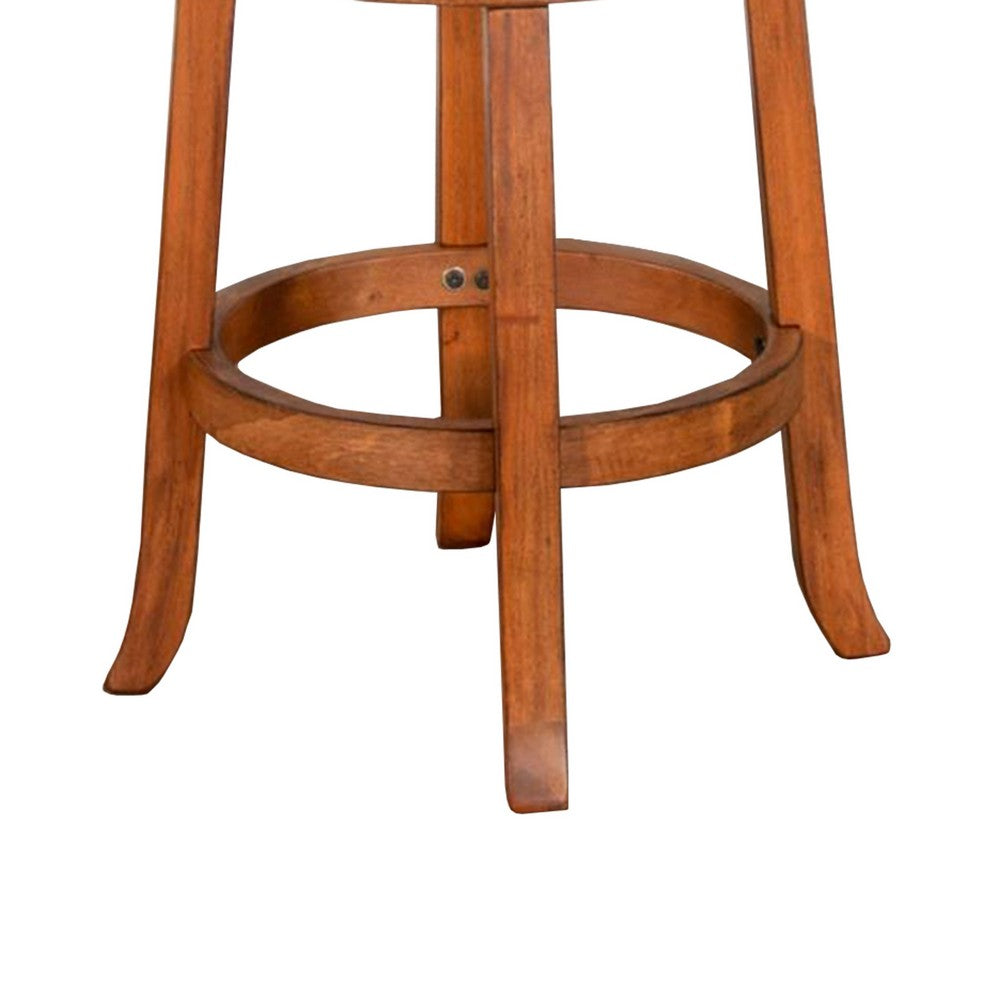 Benjara Marv Swivel Counter Height Chair Set of 2, Brown Faux Leather, Wood