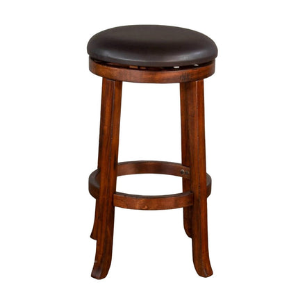Benjara Reggie Swivel Counter Stool Set of 2, Black Faux Leather, Brown Wood