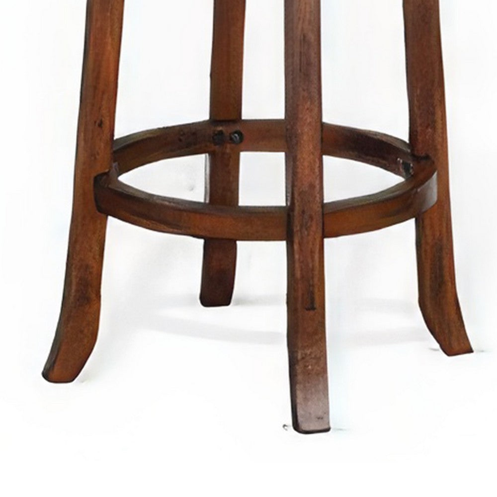 Benjara Reggie Swivel Counter Stool Set of 2, Black Faux Leather, Brown Wood