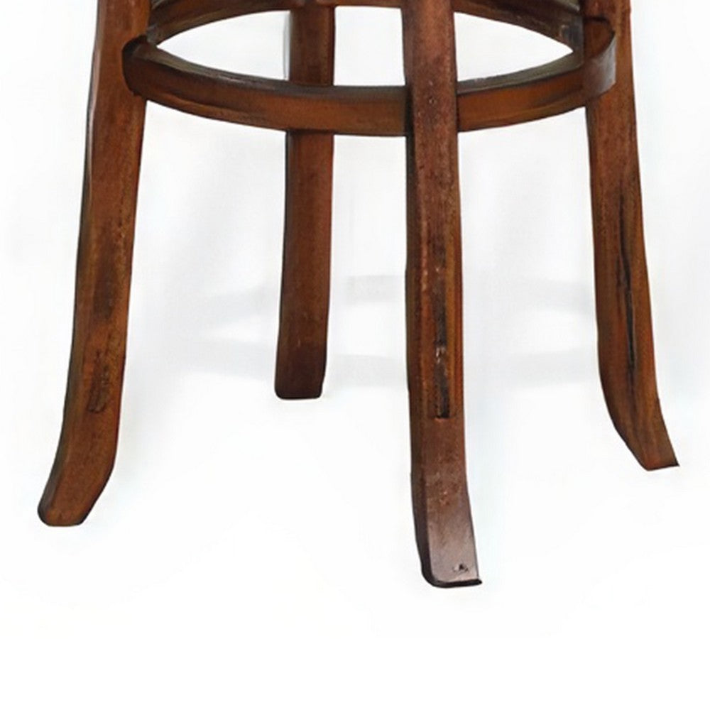 Benjara Reggie Swivel Barstool Set of 2, Black Faux Leather, Brown Mahogany