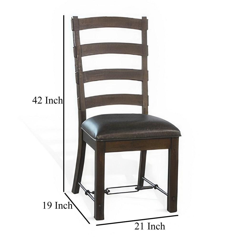 Benjara Flint Dining Side Chair Set of 2, Fabric, Dark Brown Mahogany, 19 Inch