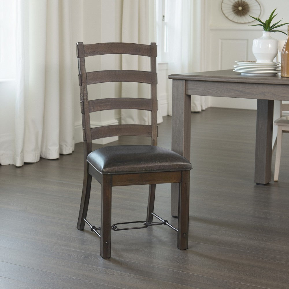 Benjara Flint Dining Side Chair Set of 2, Fabric, Dark Brown Mahogany, 19 Inch