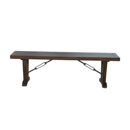 Benjara Flint Dining Bench with Turnbuckles, 70 Inch Dark Brown Mahogany Wood