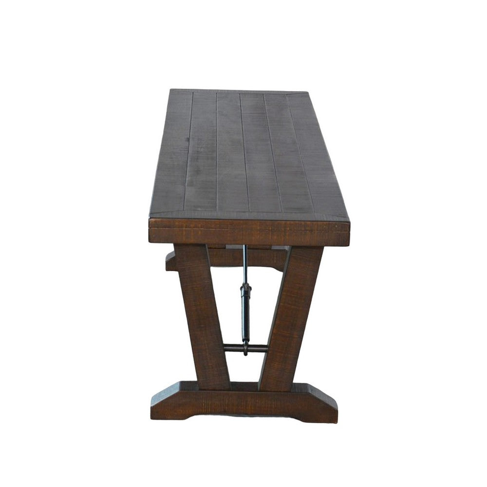 Benjara Flint Dining Bench with Turnbuckles, 70 Inch Dark Brown Mahogany Wood