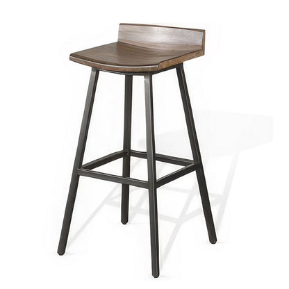 Benjara Yael Barstool Set of 2, Low Back, Black, Rustic Brown Mahogany 30 Inch