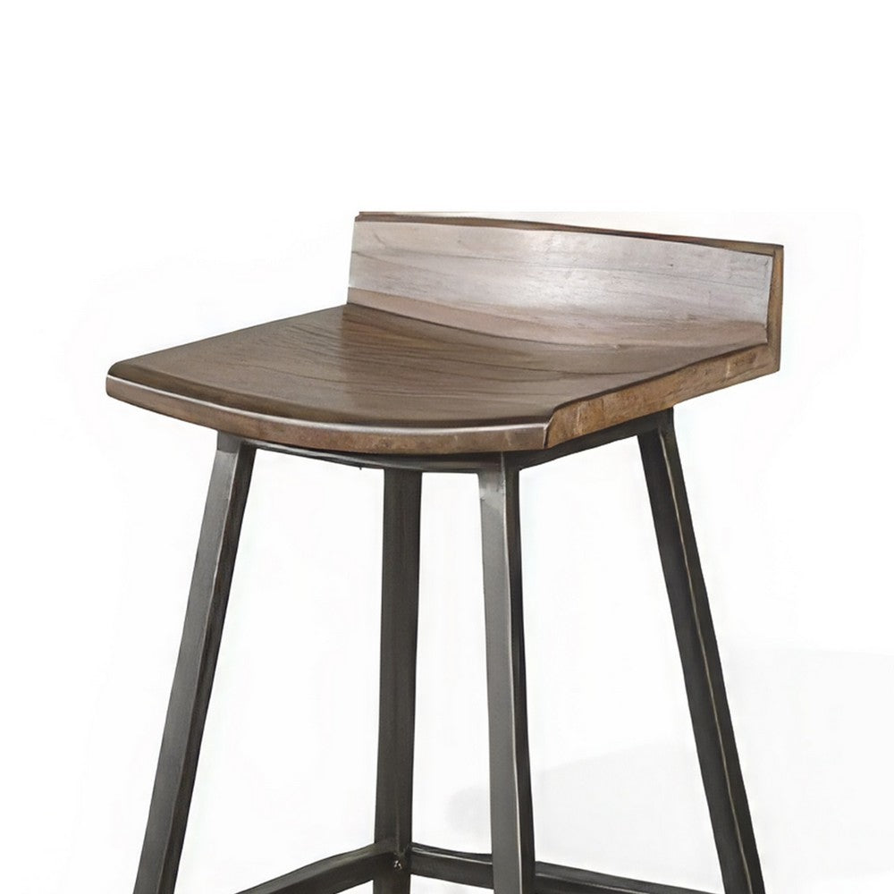 Benjara Yael Barstool Set of 2, Low Back, Black, Rustic Brown Mahogany 30 Inch