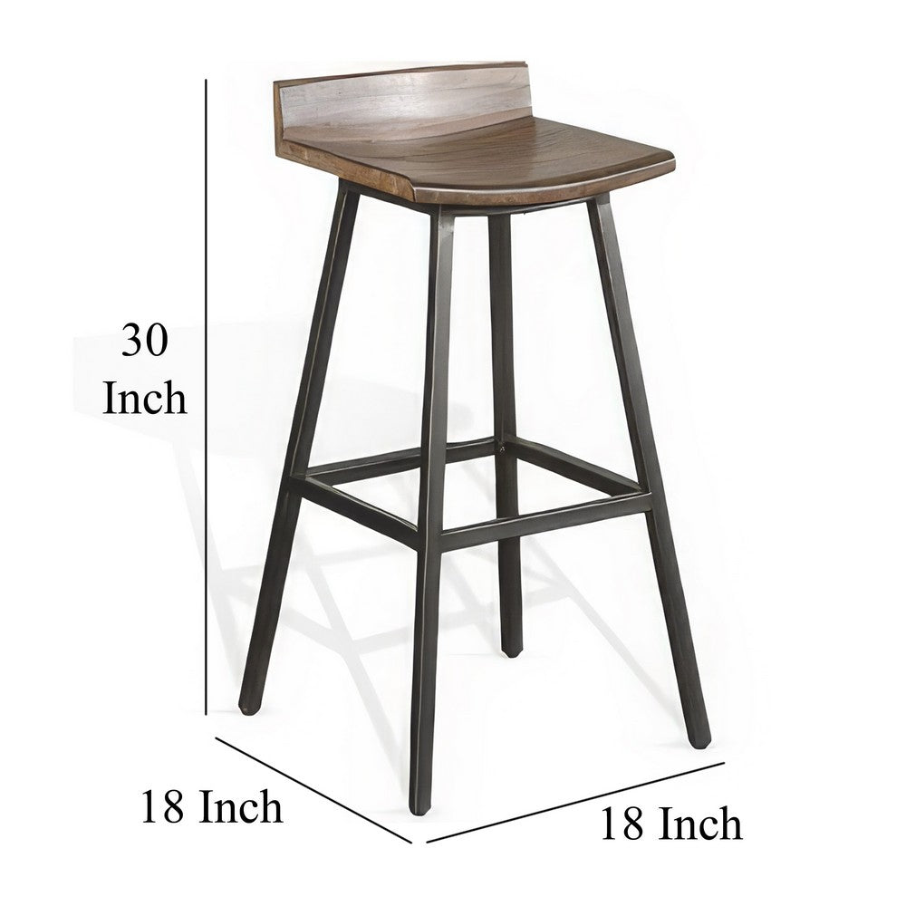 Benjara Yael Barstool Set of 2, Low Back, Black, Rustic Brown Mahogany 30 Inch