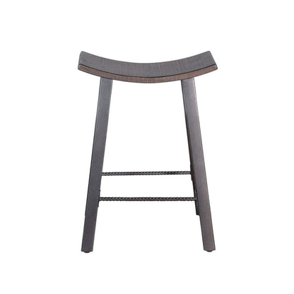 Benjara Flint Counter Stool Set of 2, Curved Dark Brown Mahogany, 24 Inch