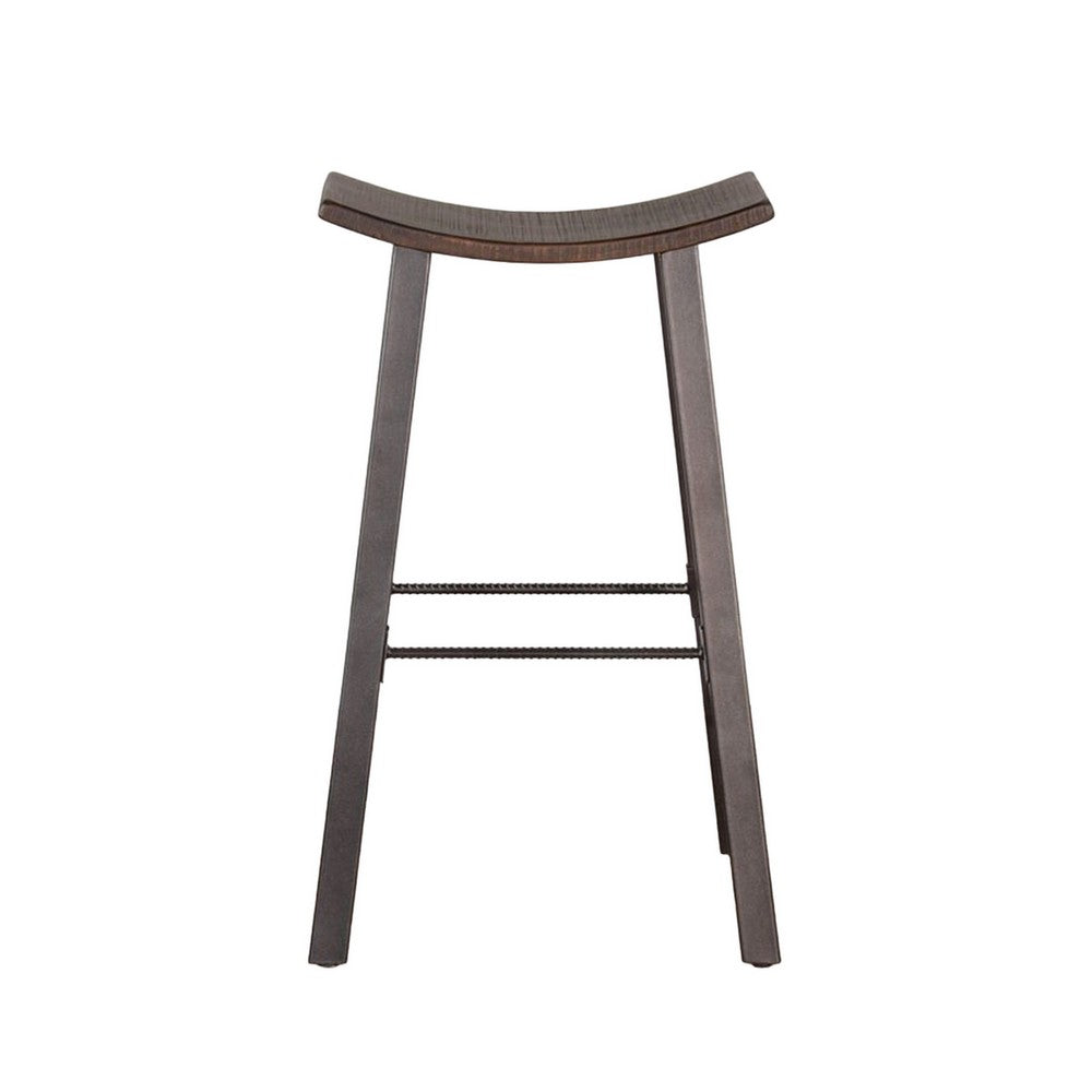 Benjara Zayle Barstool Set of 2, Black Angled Legs, Dark Brown Wood, 30 Inch
