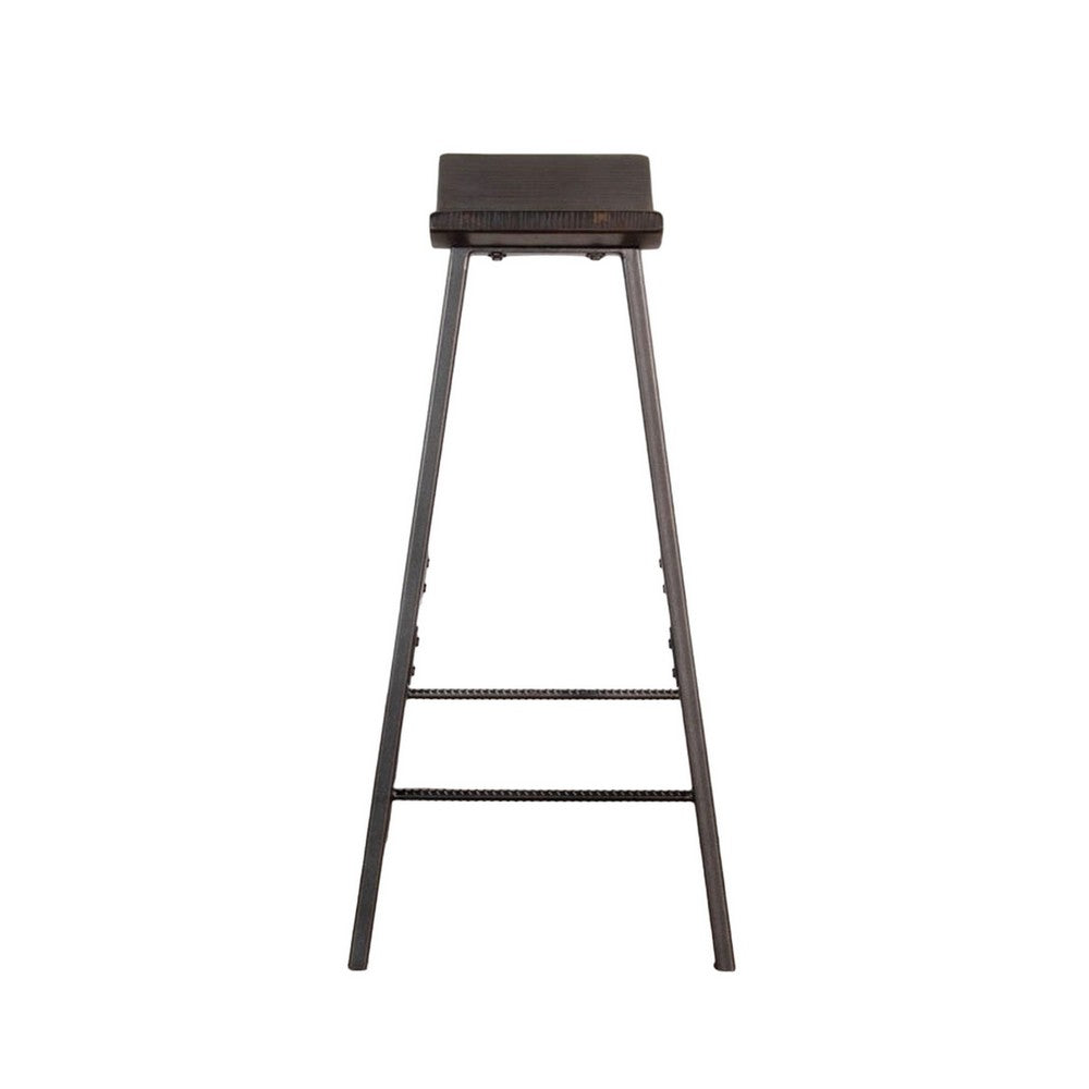 Benjara Zayle Barstool Set of 2, Black Angled Legs, Dark Brown Wood, 30 Inch