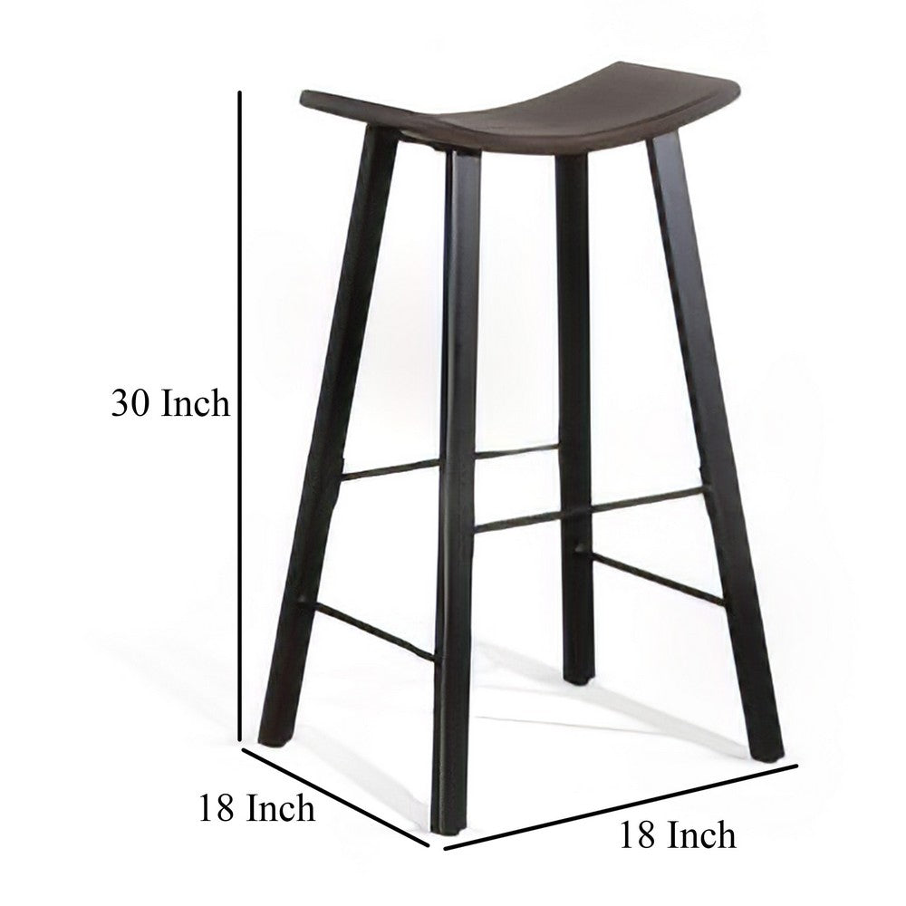 Benjara Zayle Barstool Set of 2, Black Angled Legs, Dark Brown Wood, 30 Inch