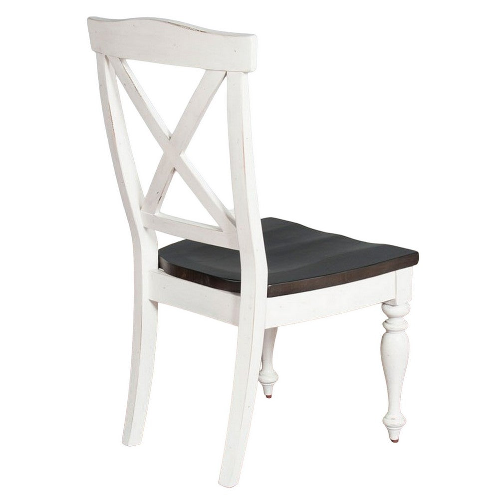 Benjara Orso Dining Side Chair Set of 2, Crossback, Brown Wood Seat, White