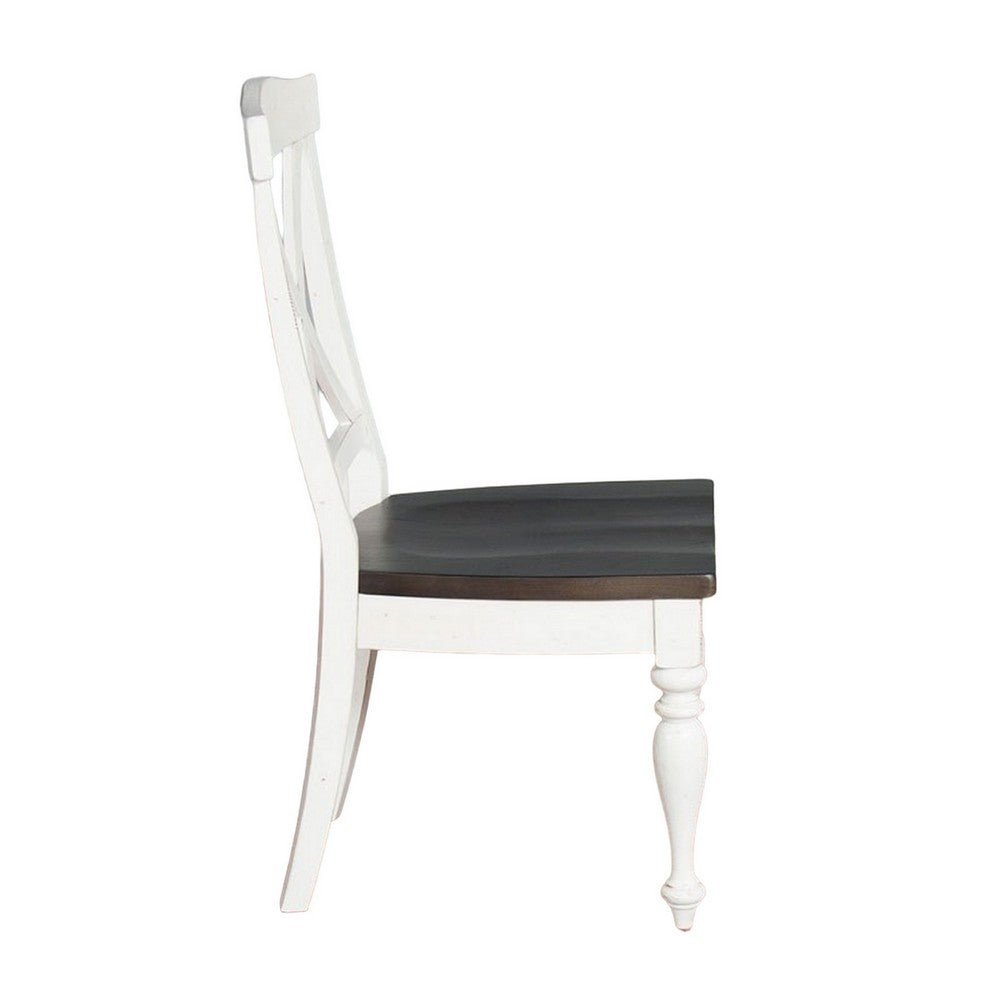 Benjara Orso Dining Side Chair Set of 2, Crossback, Brown Wood Seat, White