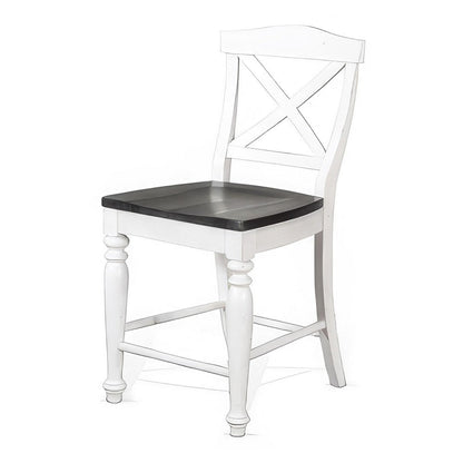 Benjara Orso Counter Stool Chair Set of 2, Crossback Dark Brown White Mahogany