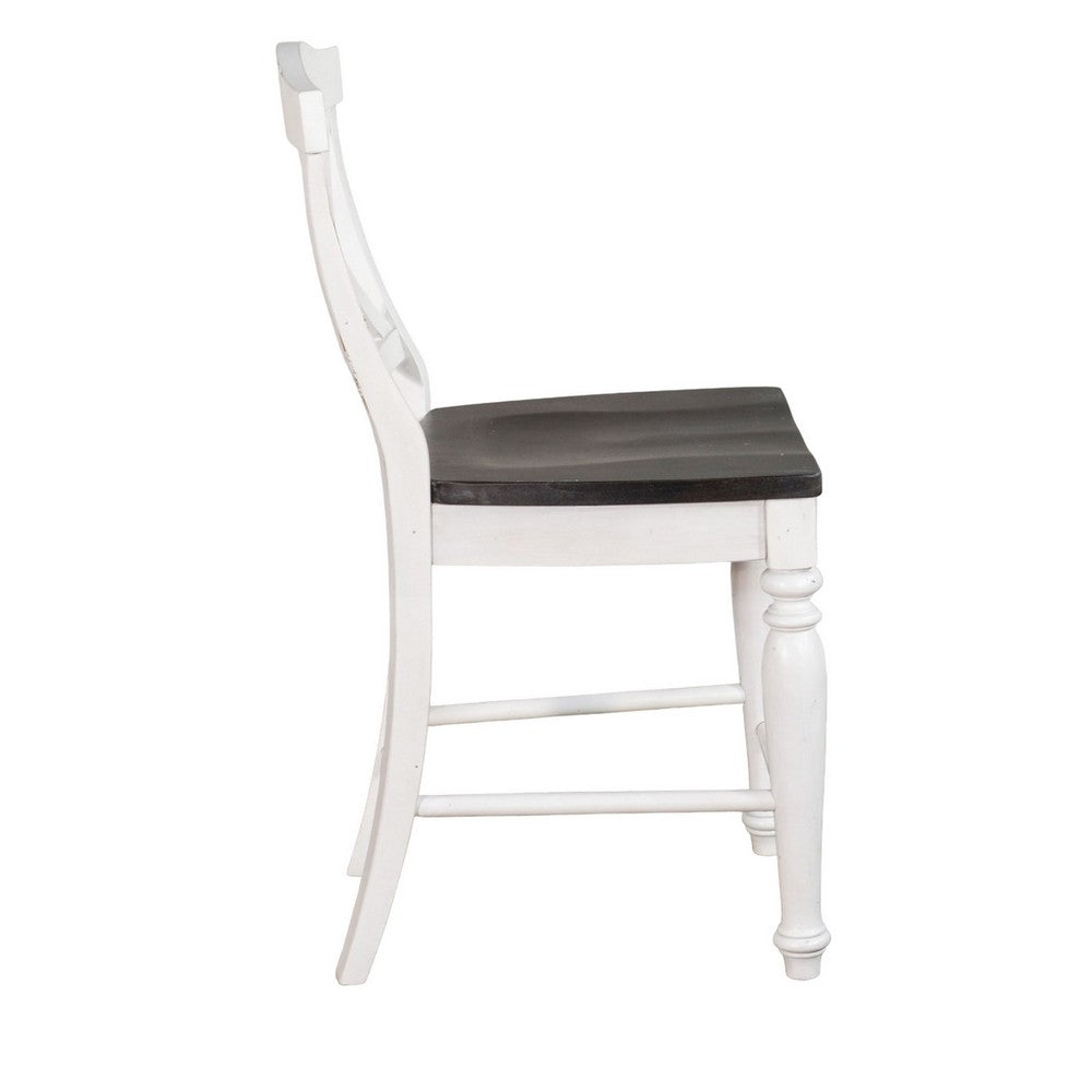 Benjara Orso Counter Stool Chair Set of 2, Crossback Dark Brown White Mahogany