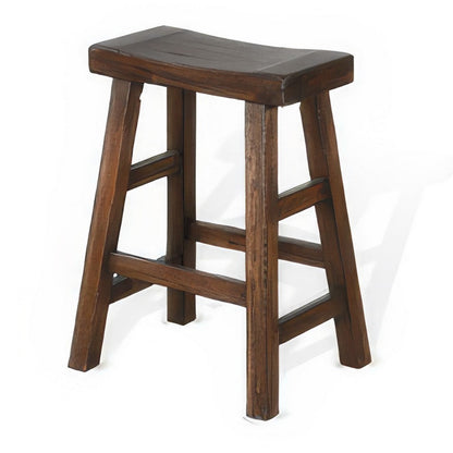Benjara Odel Counter Stool Set of 2, Saddle Seat, Dark Brown Mahogany Wood