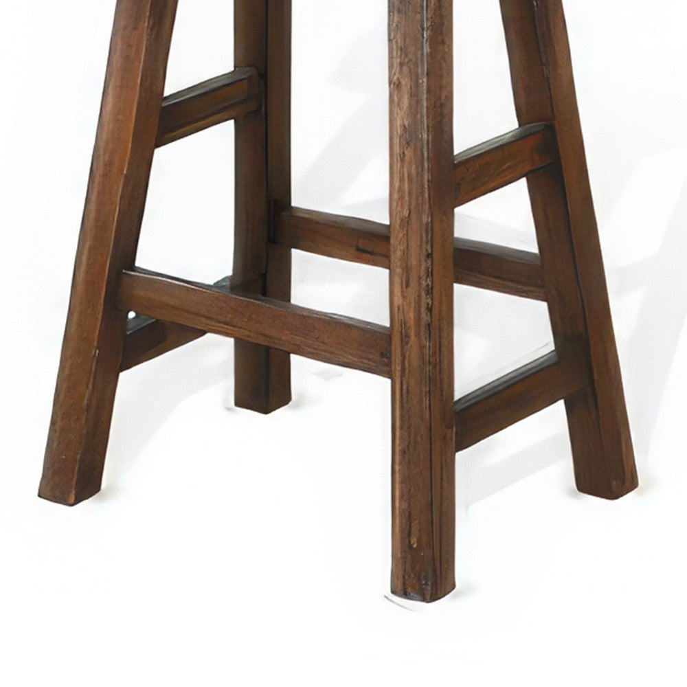 Benjara Odel Counter Stool Set of 2, Saddle Seat, Dark Brown Mahogany Wood
