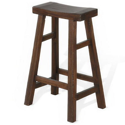 Benjara Odel Barstool Set of 2, Saddle Seat, Dark Brown Mahogany Wood, 30 Inch