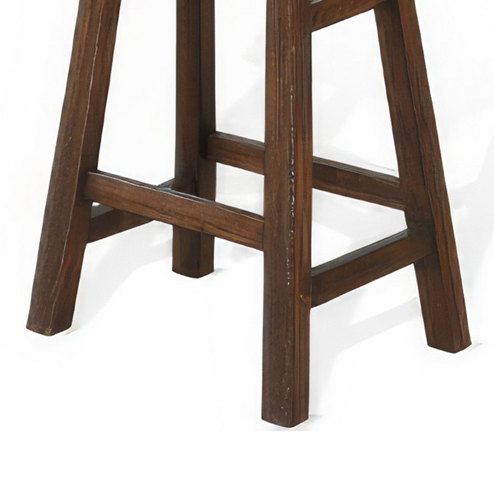 Benjara Odel Barstool Set of 2, Saddle Seat, Dark Brown Mahogany Wood, 30 Inch