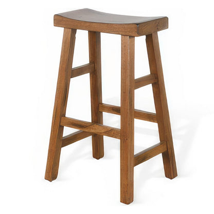 Benjara Marv Barstool Set of 2, Saddle Seat, Rustic Oak Mahogany Wood, 30 Inch