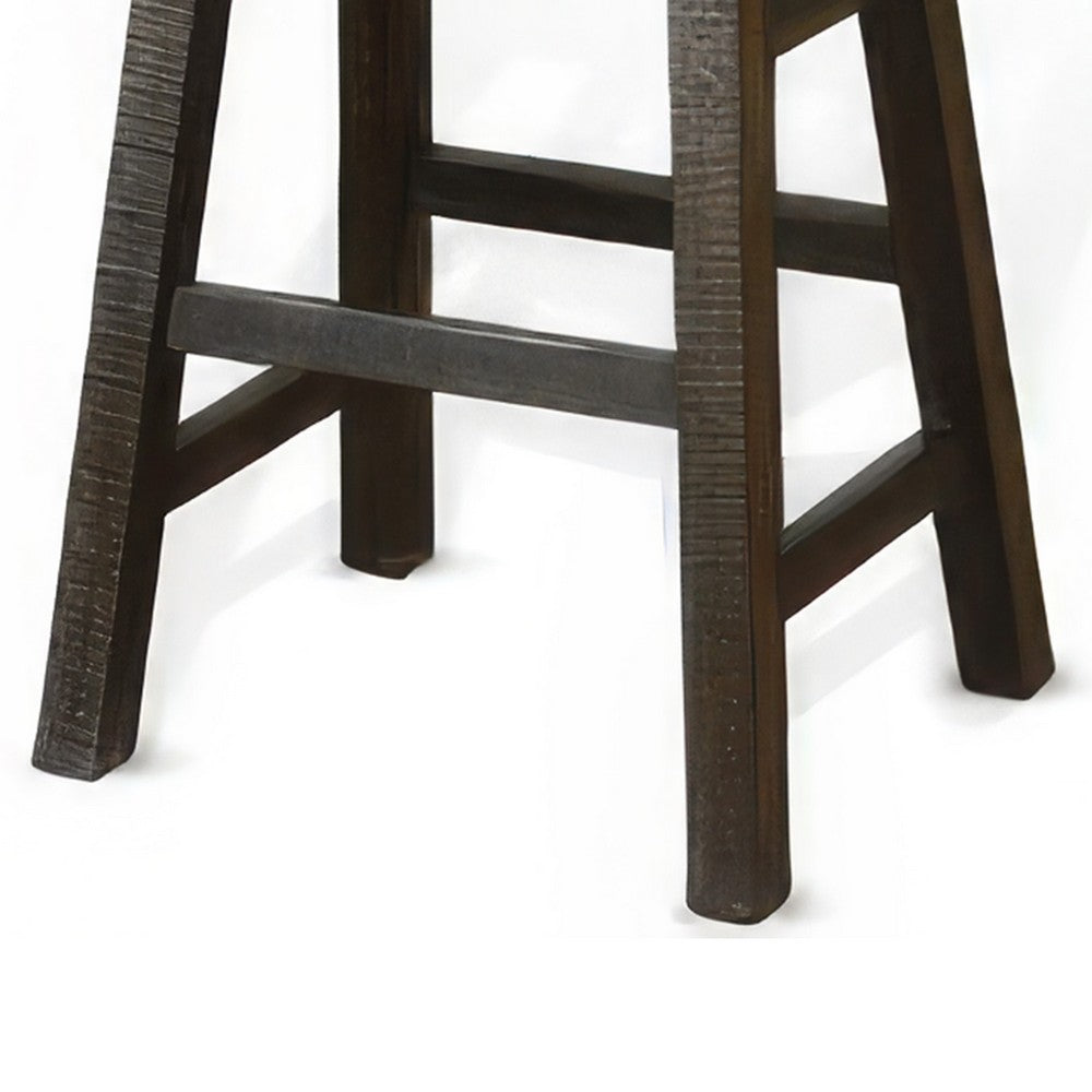 Benjara Flint Barstool Set of 2, Saddle Seat, Distressed Dark Brown Mahogany