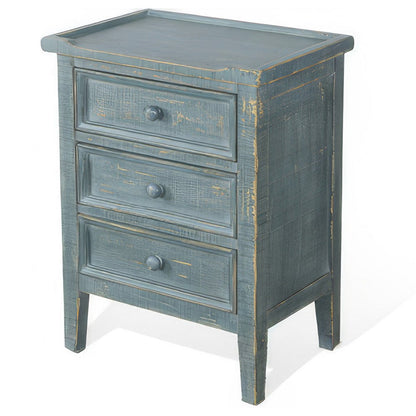 Benjara Rena Side End Table with 3 Drawers, 19 Inch Rustic Green Mahogany Wood
