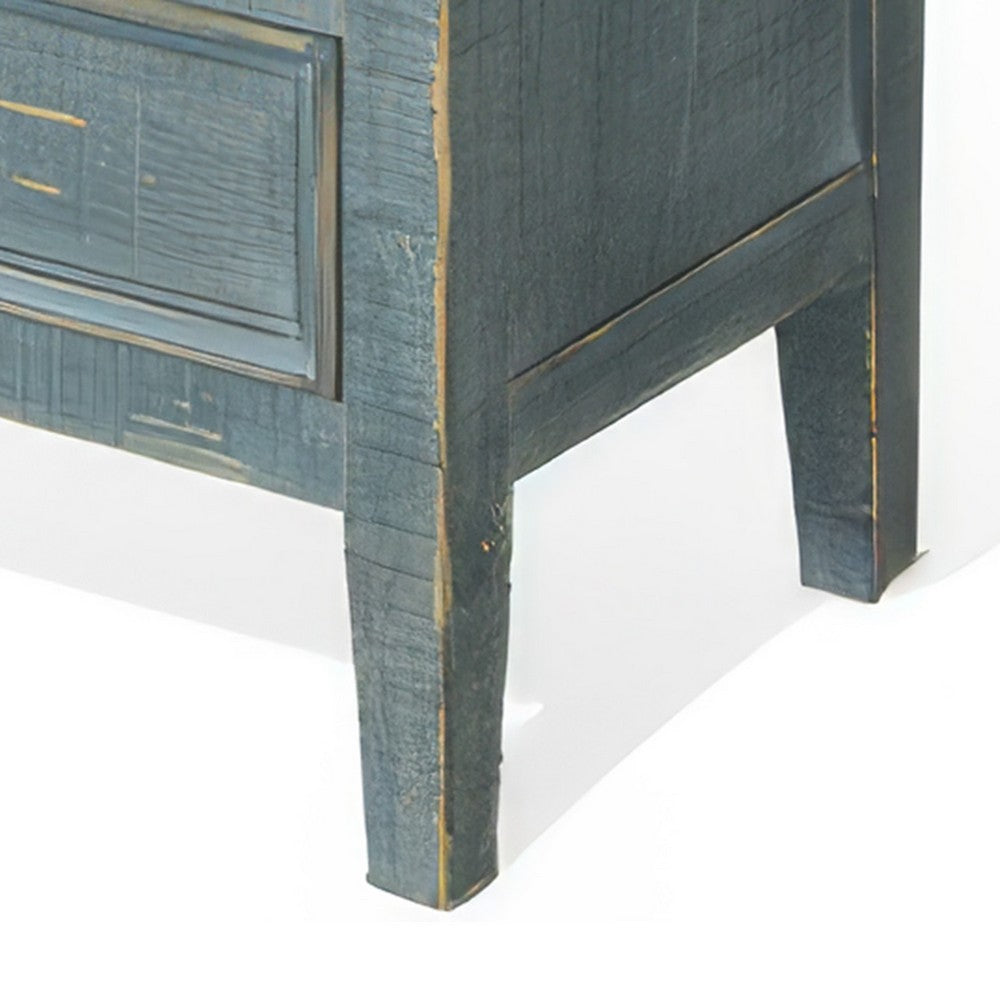 Benjara Rena Side End Table with 3 Drawers, 19 Inch Rustic Green Mahogany Wood
