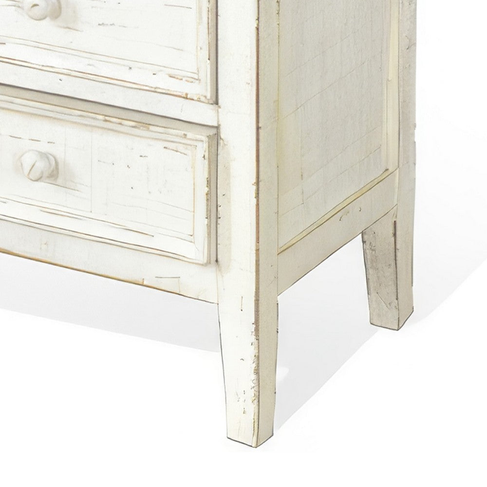 Benjara Rena Side End Table with 3 Drawers, 19 Inch Rustic White Mahogany Wood