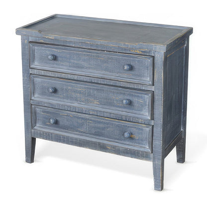 Benjara Rena Side End Table with 3 Drawers, 28 Inch Rustic Blue Mahogany Wood