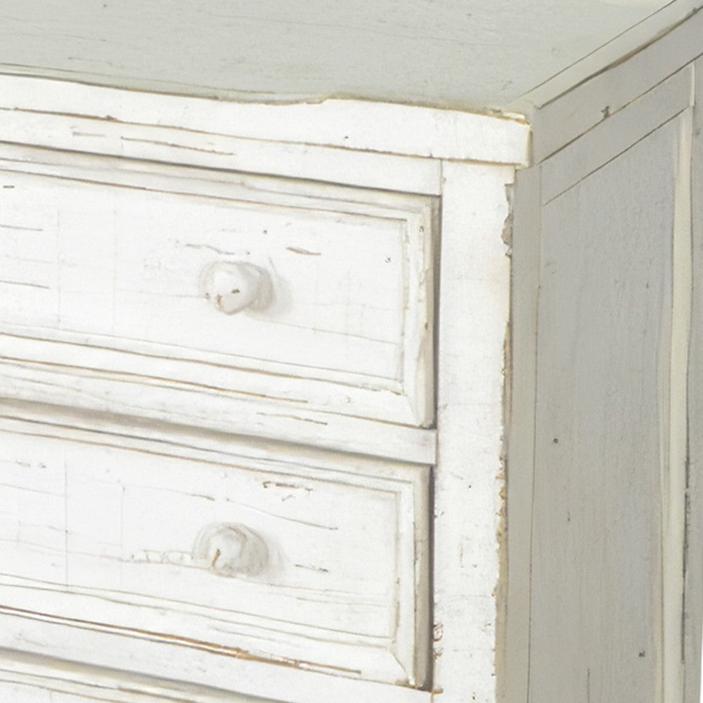 Benjara Rena Side End Table with 3 Drawers, 28 Inch Rustic White Mahogany Wood