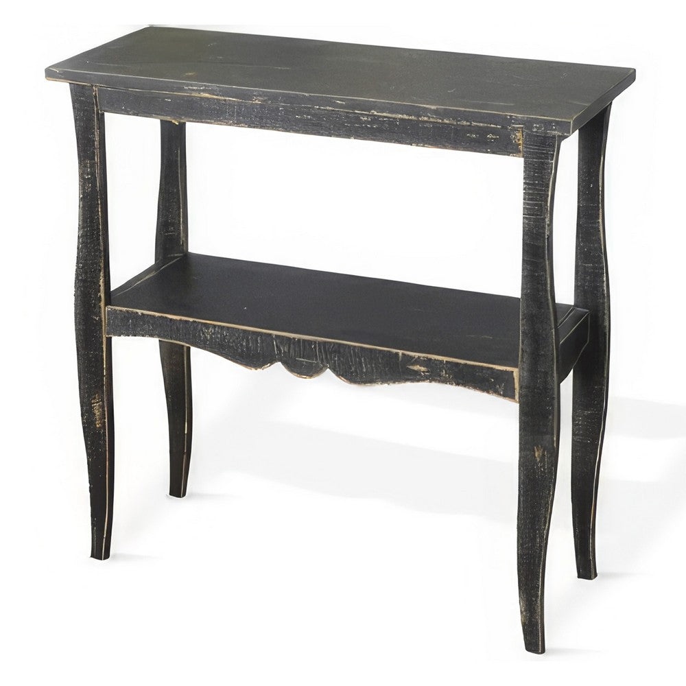 Benjara Rena Side End Table with Scallop Trim, 28 Inch Rustic Black Mahogany