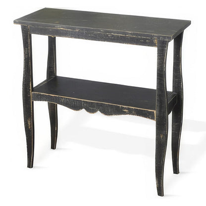 Benjara Rena Side End Table with Scallop Trim, 28 Inch Rustic Black Mahogany