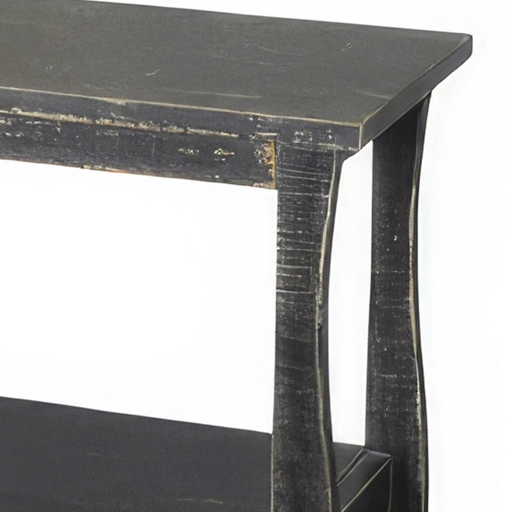 Benjara Rena Side End Table with Scallop Trim, 28 Inch Rustic Black Mahogany
