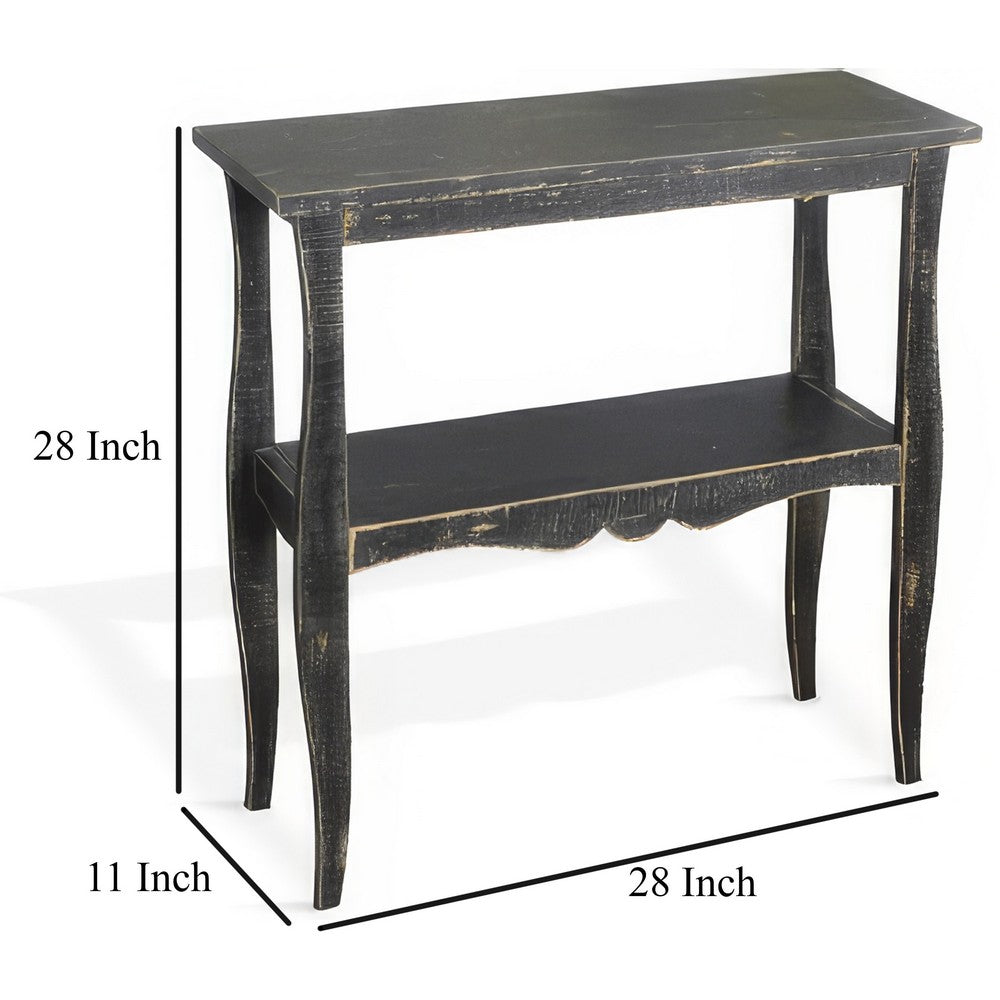 Benjara Rena Side End Table with Scallop Trim, 28 Inch Rustic Black Mahogany