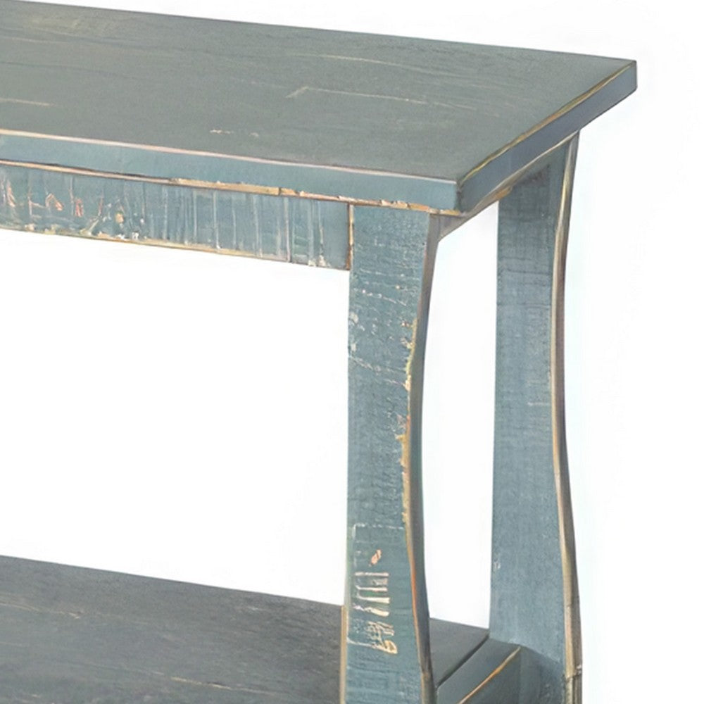 Benjara Rena Side End Table, Scallop Trim, 28 Inch Seagrass Green Mahogany