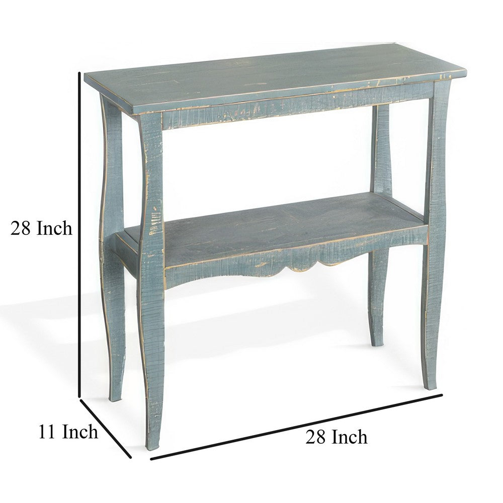 Benjara Rena Side End Table, Scallop Trim, 28 Inch Seagrass Green Mahogany