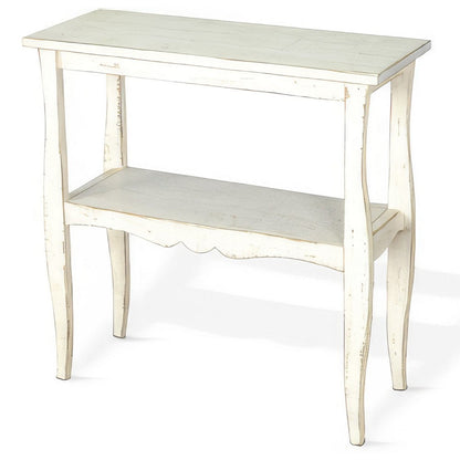 Benjara Rena Side End Table, Scallop Trim, 28 Inch Distressed White Mahogany
