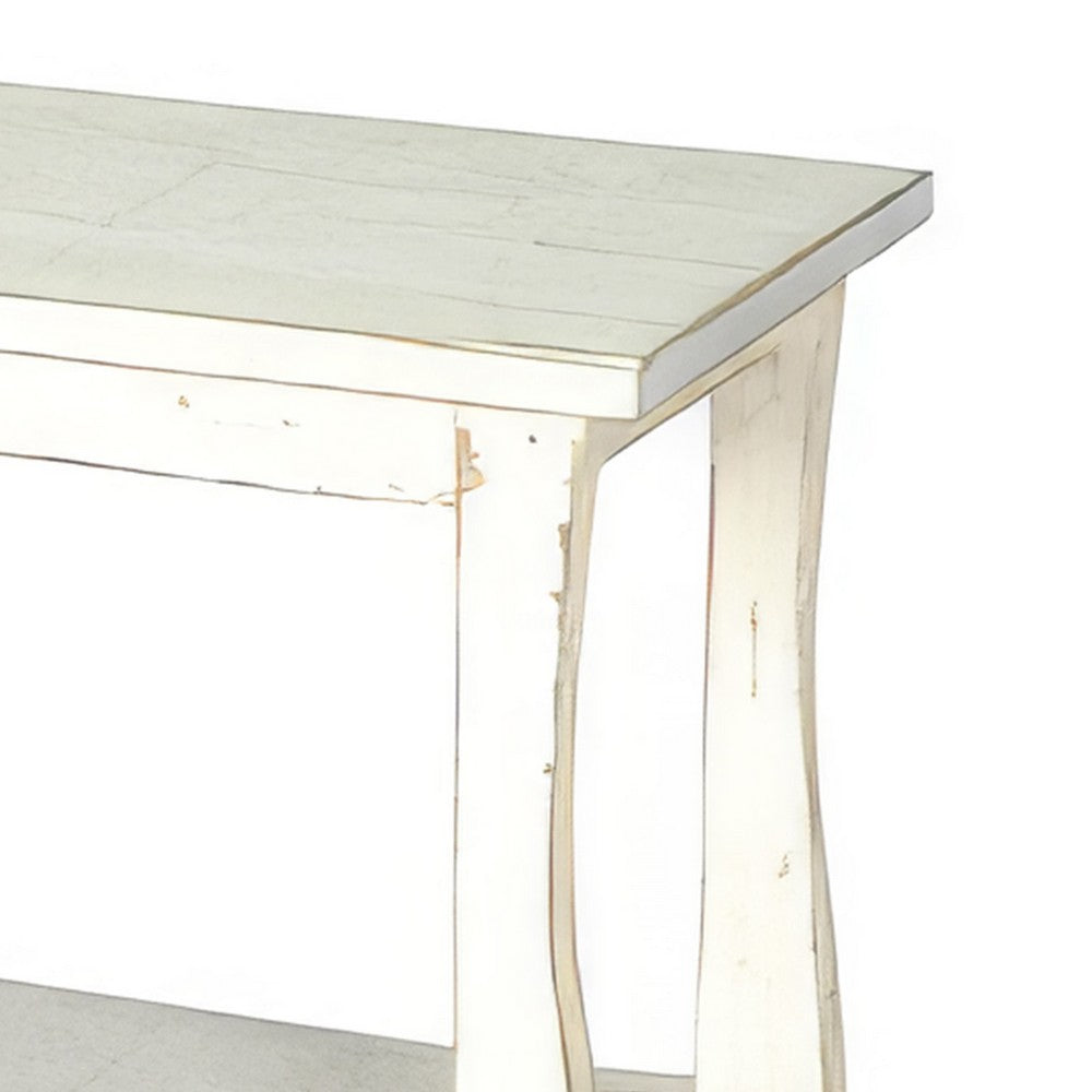 Benjara Rena Side End Table, Scallop Trim, 28 Inch Distressed White Mahogany
