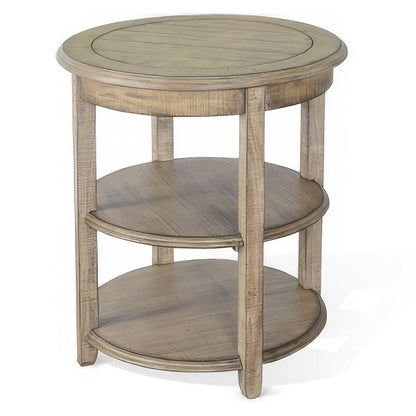 Benjara Rena Side End Table, 2 Shelves, 24 Inch Plank Light Brown Mahogany