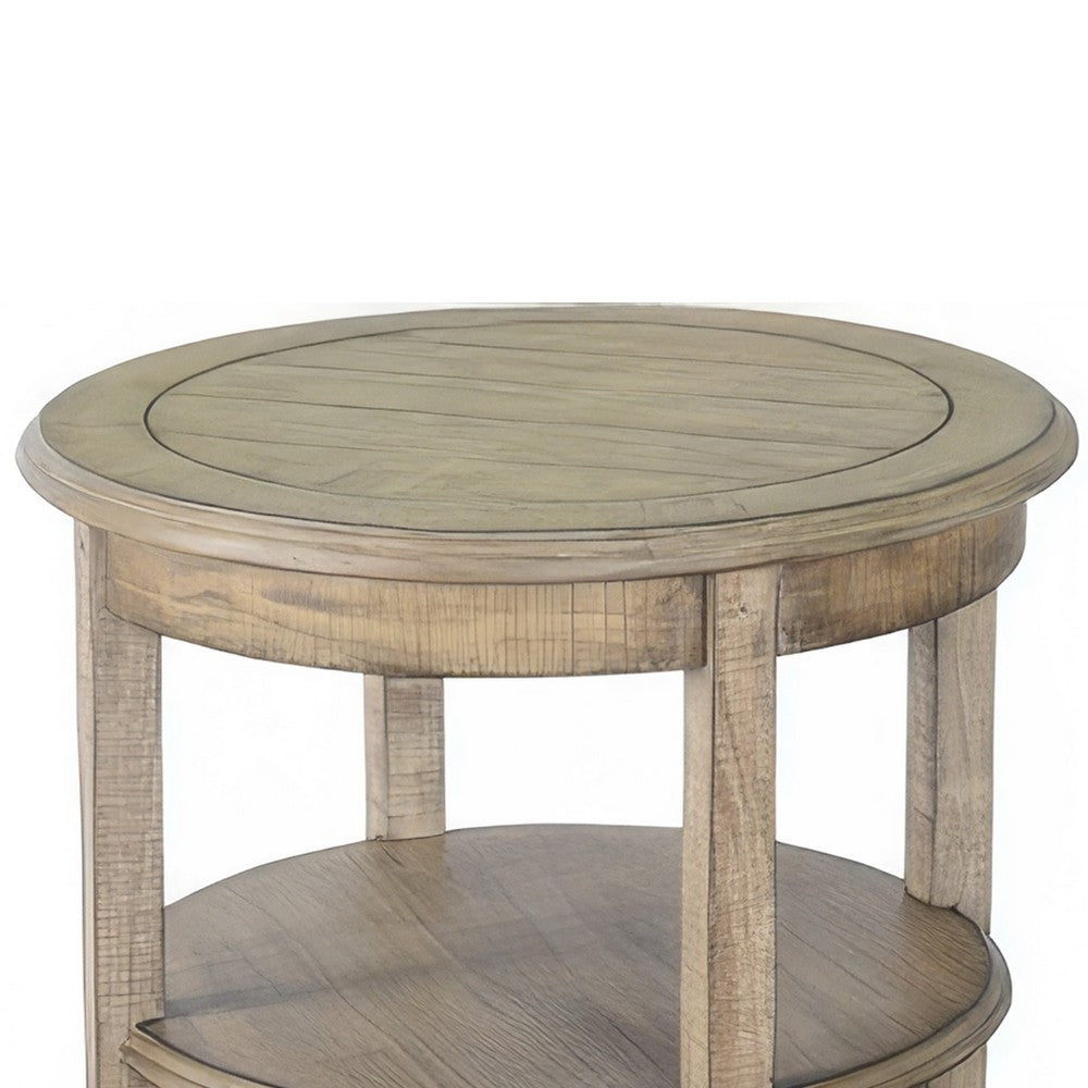 Benjara Rena Side End Table, 2 Shelves, 24 Inch Plank Light Brown Mahogany