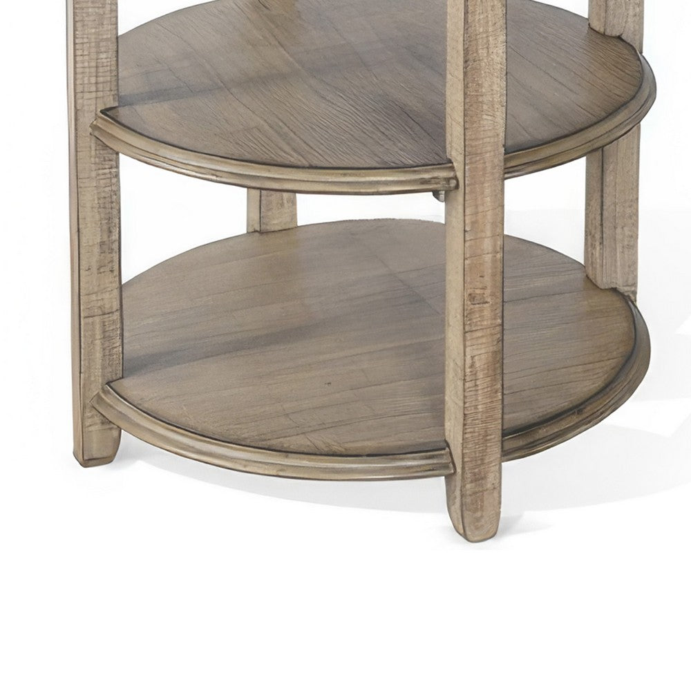 Benjara Rena Side End Table, 2 Shelves, 24 Inch Plank Light Brown Mahogany