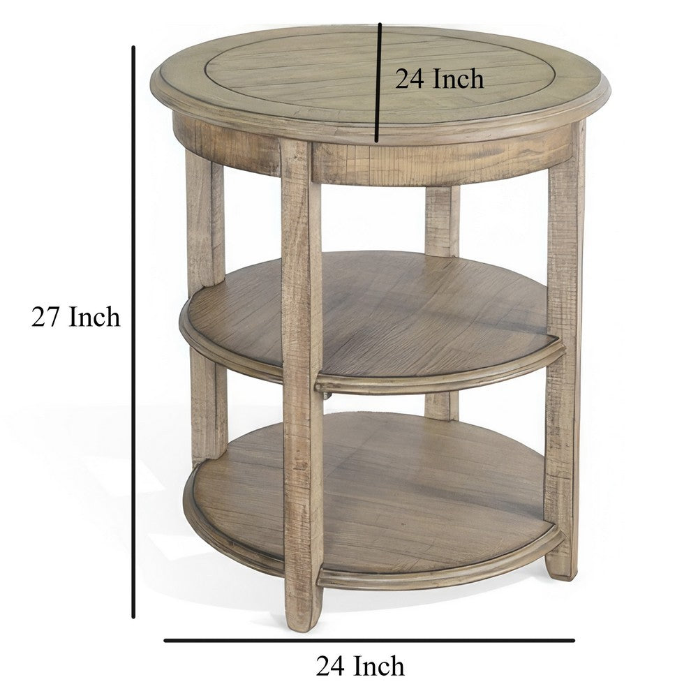 Benjara Rena Side End Table, 2 Shelves, 24 Inch Plank Light Brown Mahogany