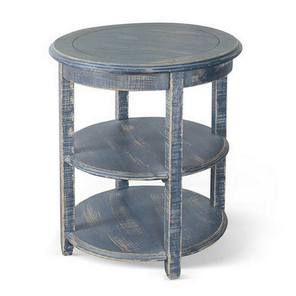 Benjara Rena Side End Table with 2 Shelves, 24 Inch Ocean Blue Mahogany Wood