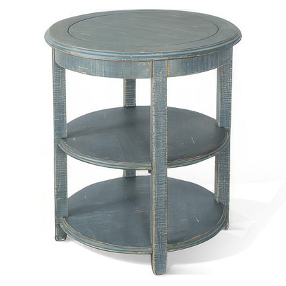 Benjara Rena Side End Table, 2 Shelves, 24 Inch Seagrass Green Mahogany Wood