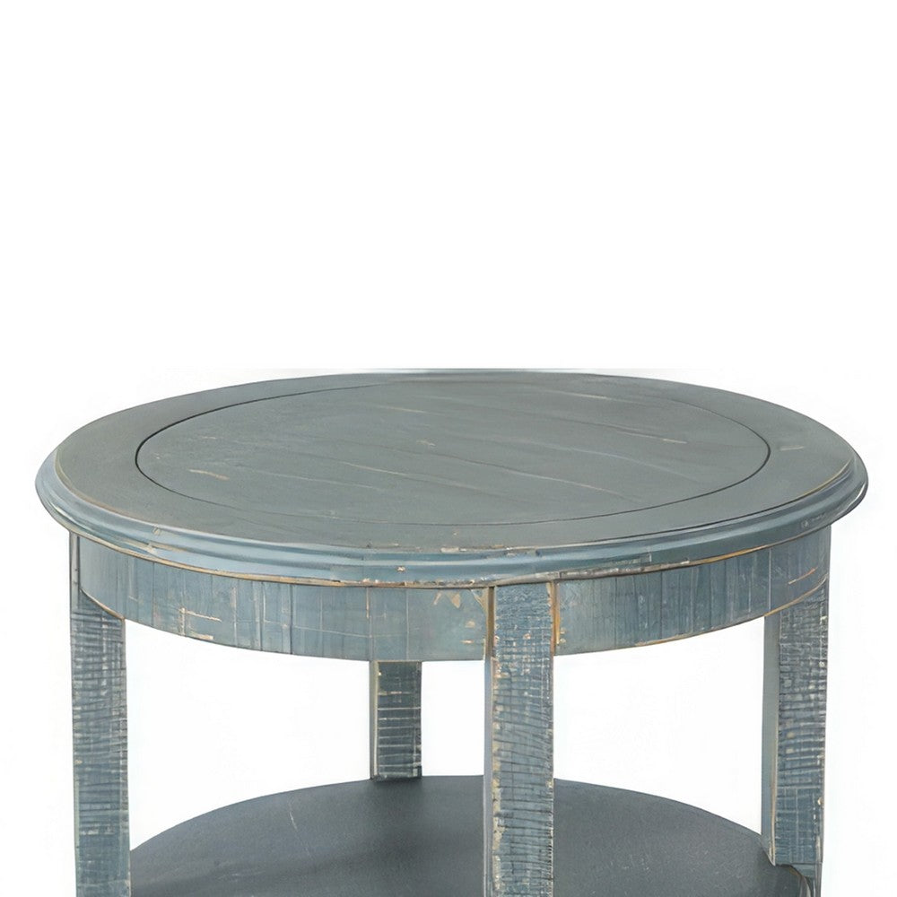 Benjara Rena Side End Table, 2 Shelves, 24 Inch Seagrass Green Mahogany Wood