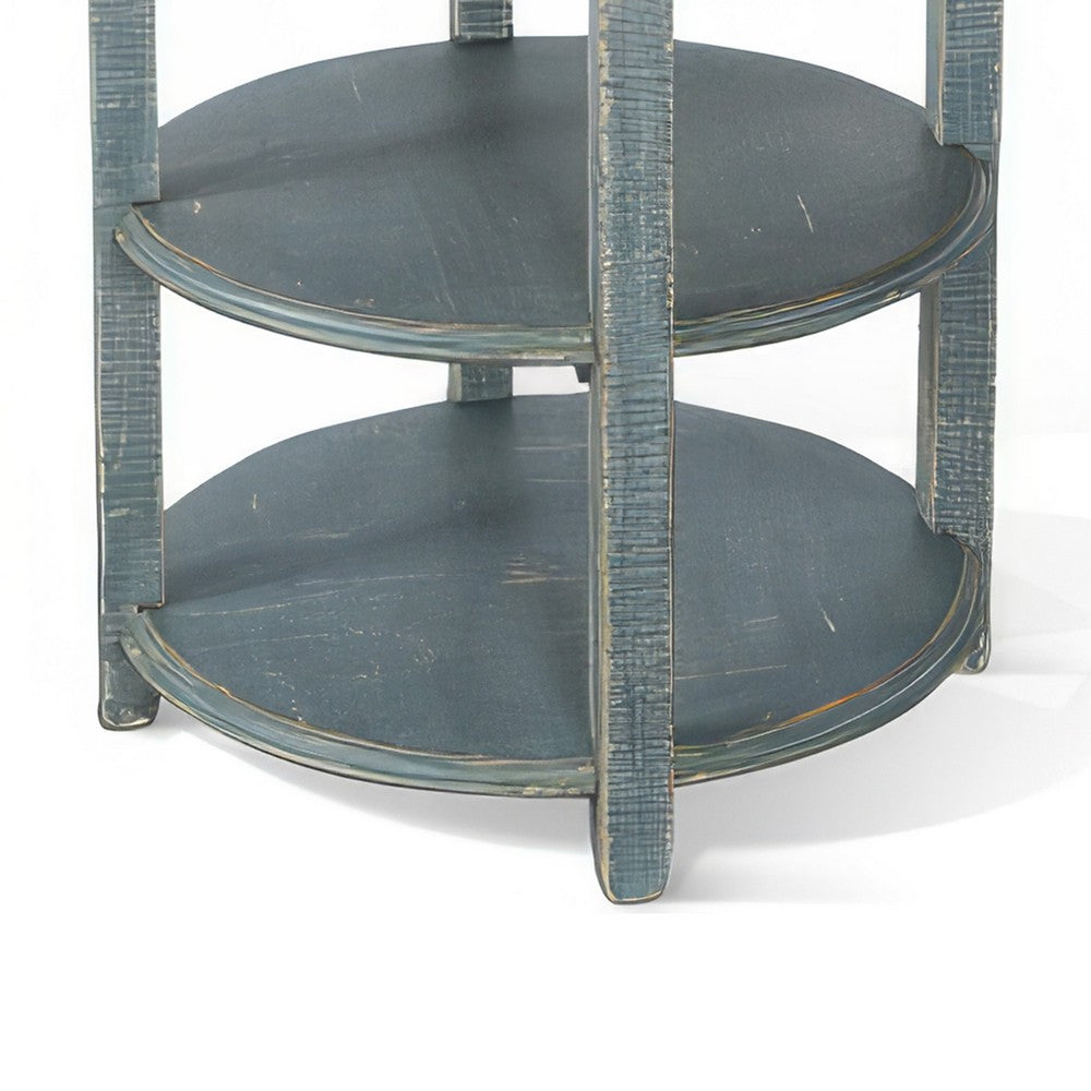Benjara Rena Side End Table, 2 Shelves, 24 Inch Seagrass Green Mahogany Wood